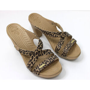 Womens Crocs Cyprus III Leopard Print Heels Heels Sandals Open Toe Size 8